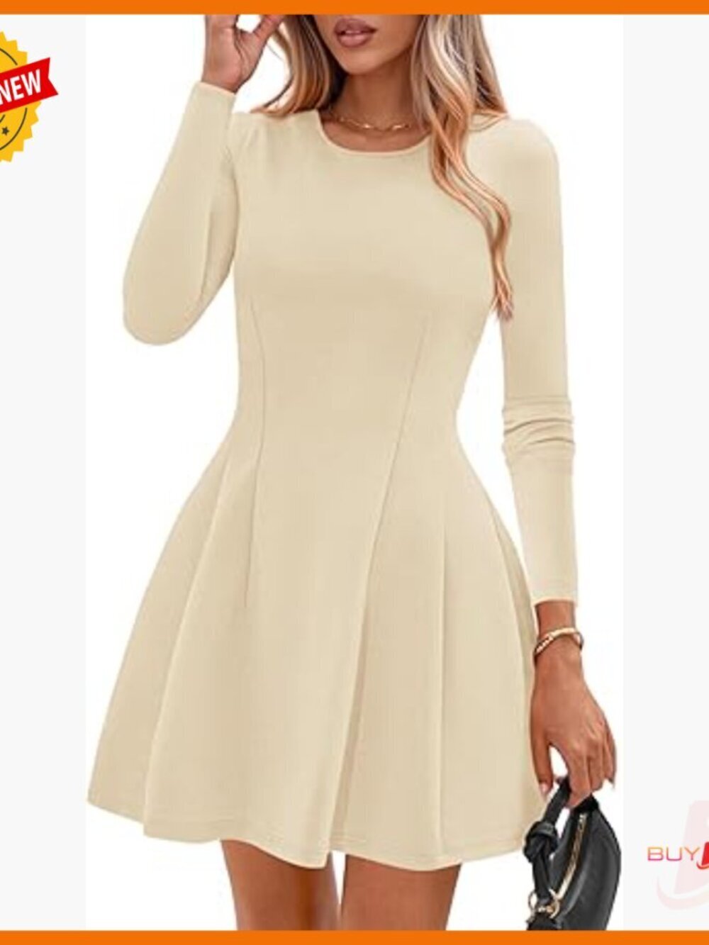 Long Sleeve Mini Dress Knit Pleated Babydoll A Line Casual Party